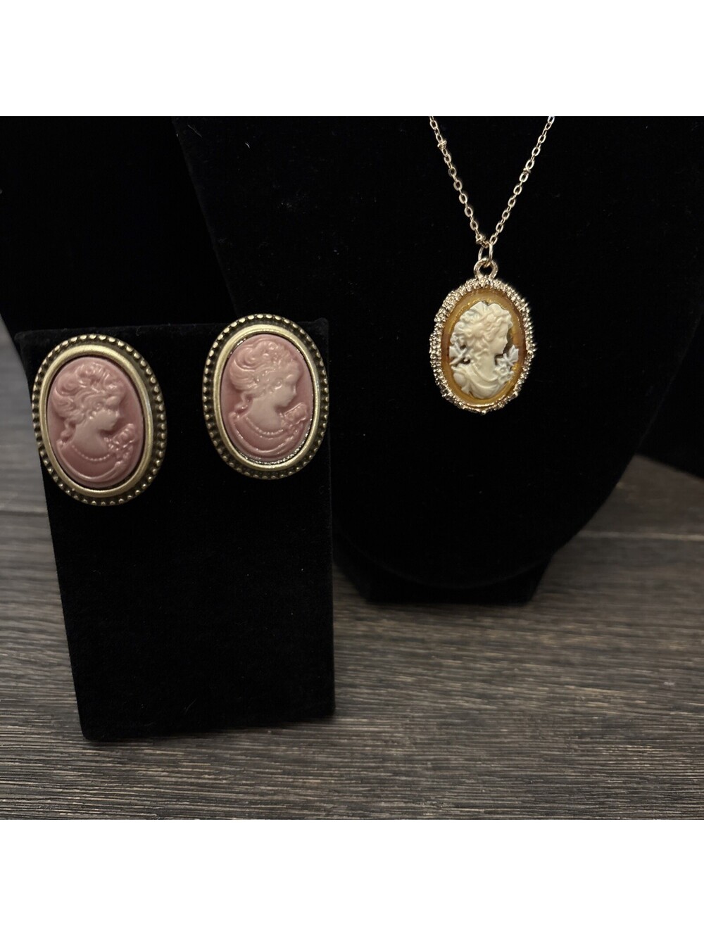 Dainty Faux Mixed Cameo Earrings And Necklace